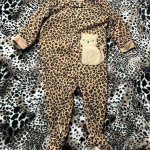 Carter's Tan Leopard Print Footie with Cat Appliqué